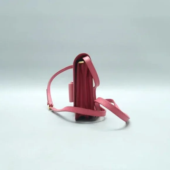 PRADA Saffiano Pink Bow Leather Shoulder Bag 390-020125 - Picture 3 of 12